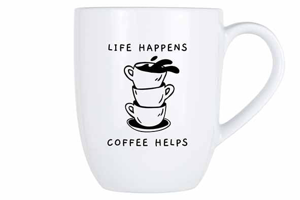 Mok 53 cl "Life happens, coffee helps"