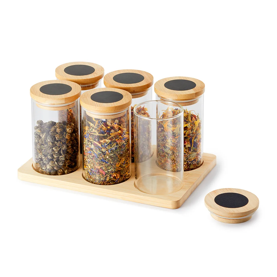Set "Maxim" 6 glaasjes met bamboe tray