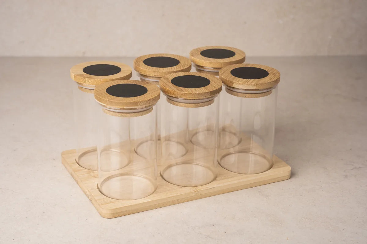 Set "Maxim" 6 glaasjes met bamboe tray